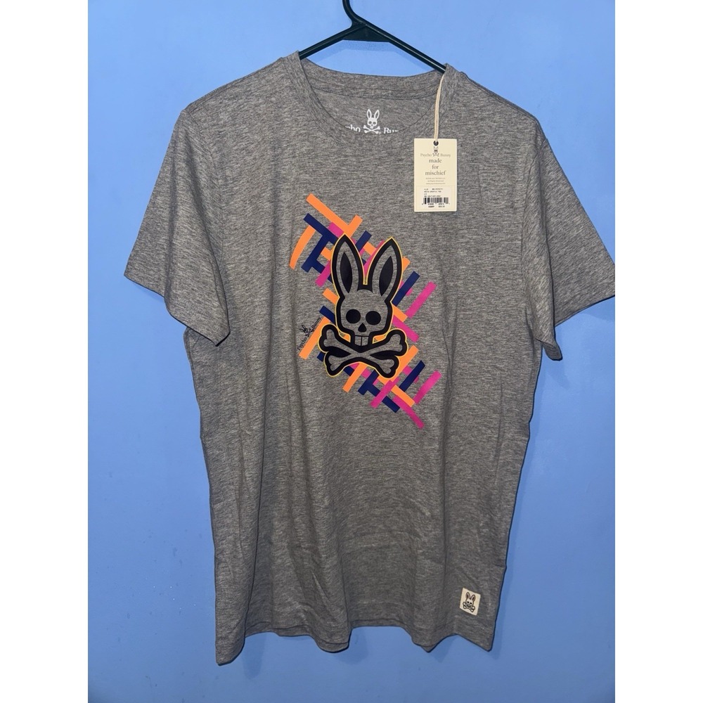 Psycho Bunny Made for Mischief Mens Gray Graphic Logo Crew Tee Size S B6U787M1PC